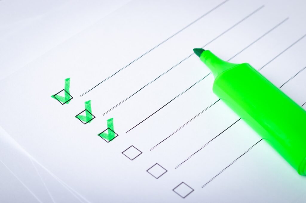 Check list and green marker