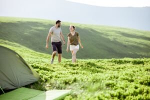 Couple traveling in the mountains