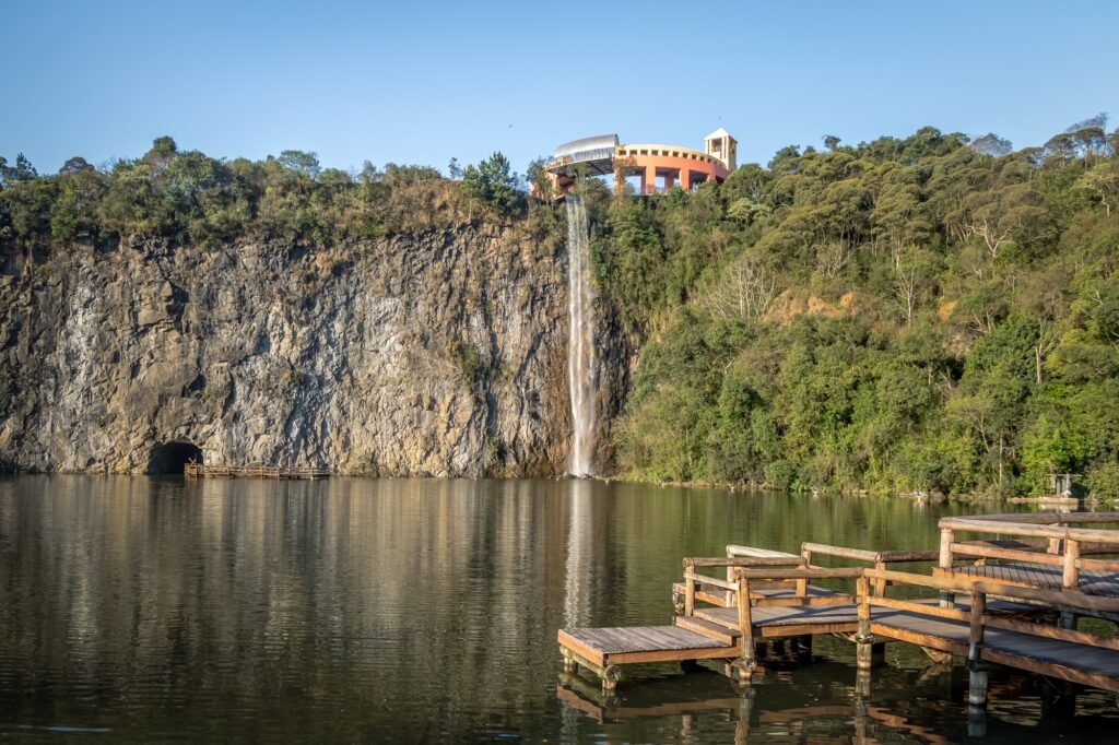 Viewpoint and waterfall at Tangua Park - Curitiba, Brazil