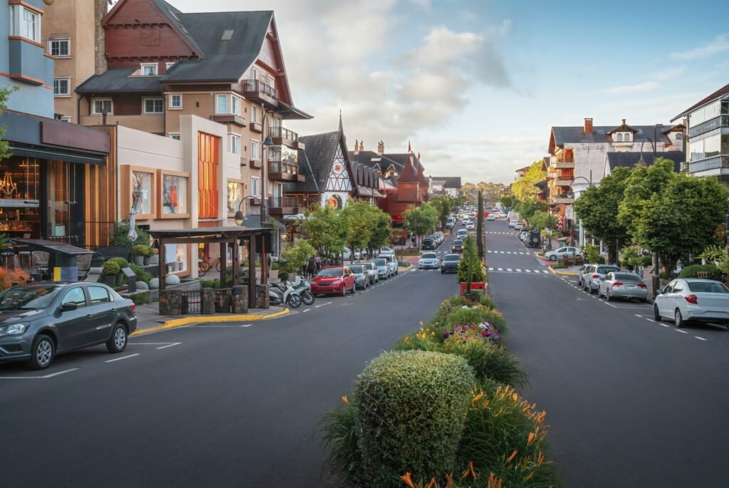 Street at Gramado city - famous tourist destination - Gramado, Rio Grande do Sul, Brazil