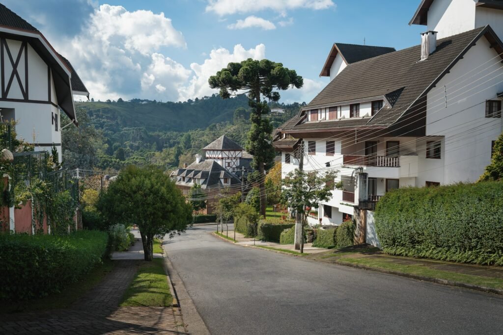 Street in Campos do Jordao with fachwerk buildings - Campos do Jordao, Sao Paulo, Brazil