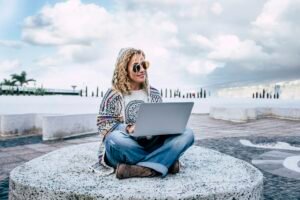 Smart working and digital nomad people lifestyle concept